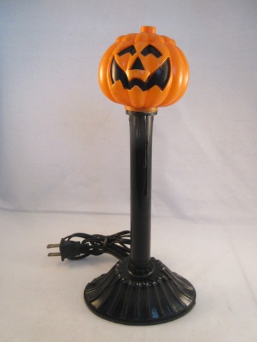 Vintage Halloween Plastic Pumpkin Lamp candlestick, 10.5 inches tall, works!