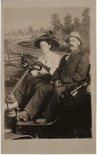 RPPC Postcard Auto Car Front of Fake Back Drop Crazy Hats Unposted