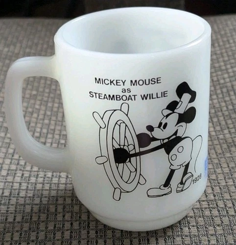 VTG.  Disney Mickey Mouse Steamboat Willie Milk Glass Mug Anchor Hocking  PEPSI