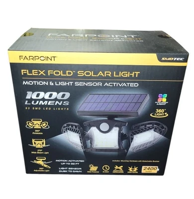 Farpoint Flex Fold Solar Motion Light 1000 Lumens Weather Proof