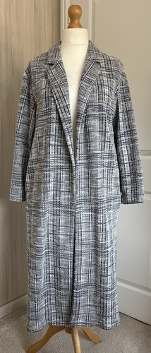 M&S Collection Open Front Long Length Coatigan Size 14 Indigo Textured Checked - Picture 3 of 18