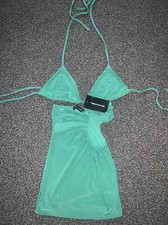 Size 6 Green Slinky Strappy Cut Out Detail Ruched Bodycon Dress