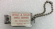 Colfax Illinois WYANT & TAYLOR SHELL Advertising Keychain Auto Oil Gas Collector
