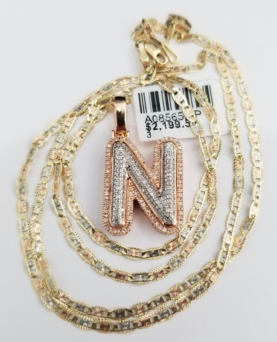 Rose Gold Bubble Letter Initial N Bling Diamond Charm 22 inch