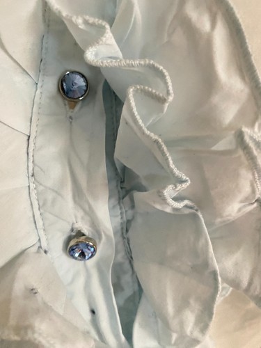 Freesoul Shirt Women Small Ruffle Blue Tunic Kaftan Double Cuff Gem Buttons - Picture 4 of 11