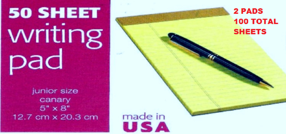 2 pk Jr SIZE 5 x 8" YELLOW LEGAL NOTE PADS lined 100 SHEETS Tops 75019 USA Pad