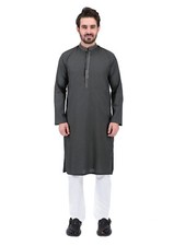 Mens Dark Gray Embroidered Plain Kurta Shalwar Handmade Eid Design Kurta Pajama