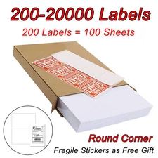 Half Sheet Premium 8.5x5.5 Shipping Label Round Corner Self Adhesive 2 per Sheet