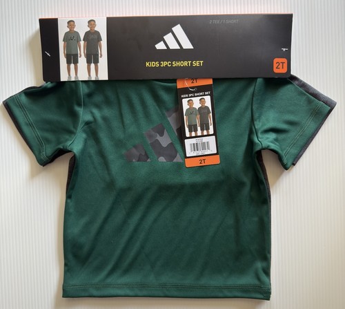NEW Adidas Boy's 3-Piece Set Tee Shirts And Shorts Blue /Green - Picture 7 of 11