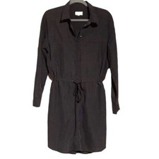 Lou & Gray Womens Modal Mini Dress XS Black Drawstring Beachy Summer Beachy