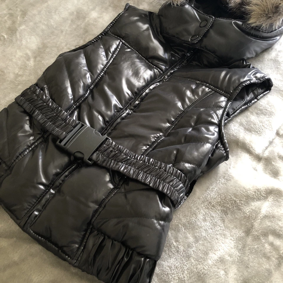 Chaleco acolchado de piel sintética con capucha cremallera frontal nieve acogedor invierno otoño capa para mujer pequeño” Foto 3 de 4