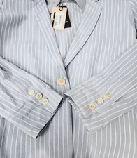 FRNCH PARIS Women's Size Small Woven Jacket Blazer Blue With White Stripes NWT 
