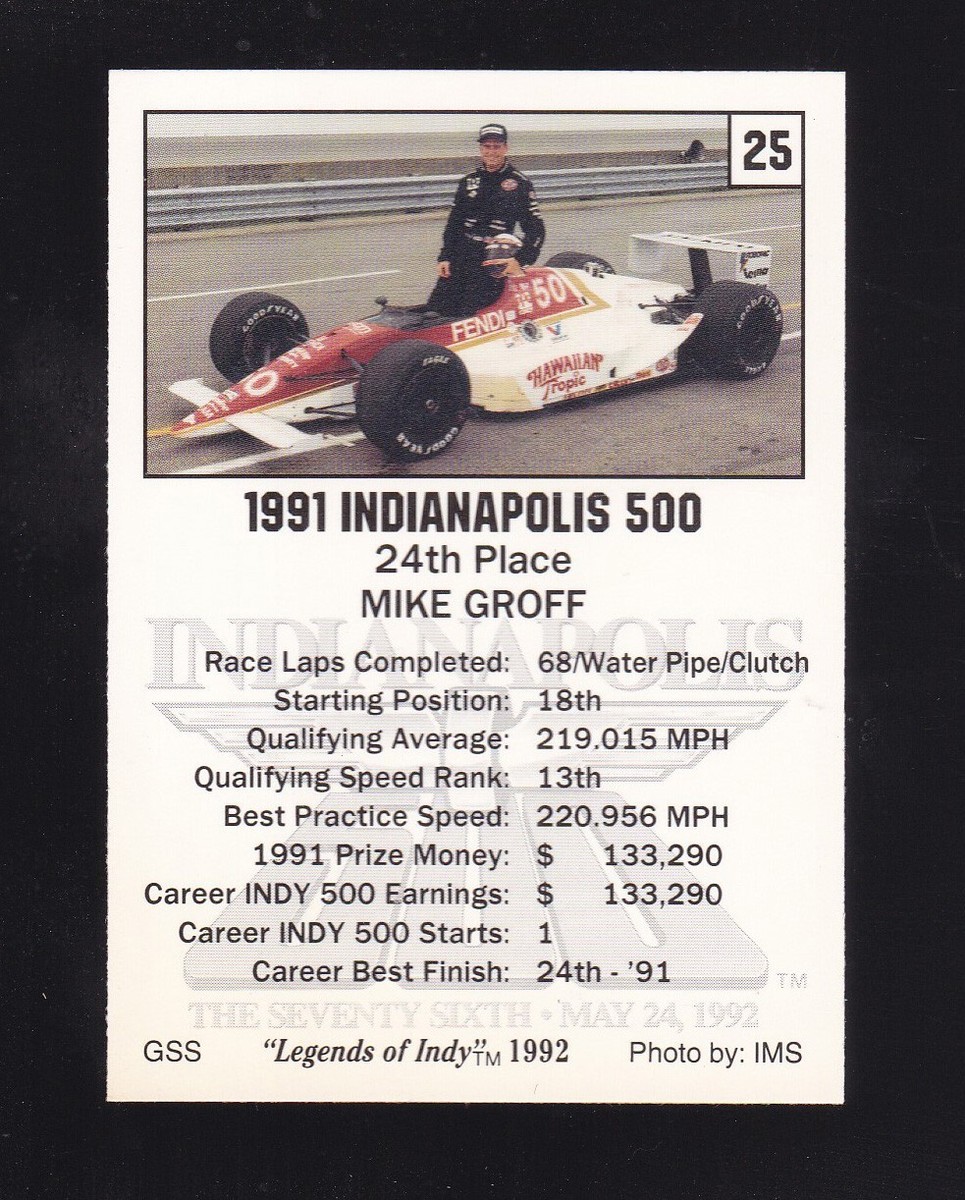 1992 Collegiate Collection Legends of Indy Mike Groff #25 | eBay