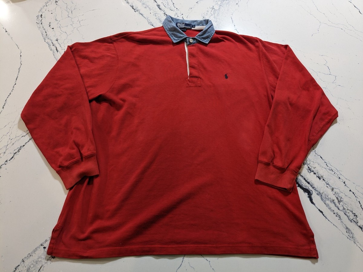 Vintage 90's Polo Ralph Lauren Rugby Shirt Two Tone Size