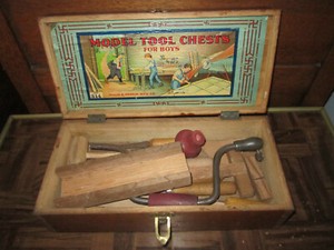 Vintage Mason and Parker Mfg. Co. Model Tool Chest No. 314 & Tools for Boys