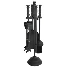 Image of Companion Set 5 Piece Set Black Fireside Poker Brush Shovel Cast Iron Tools Set