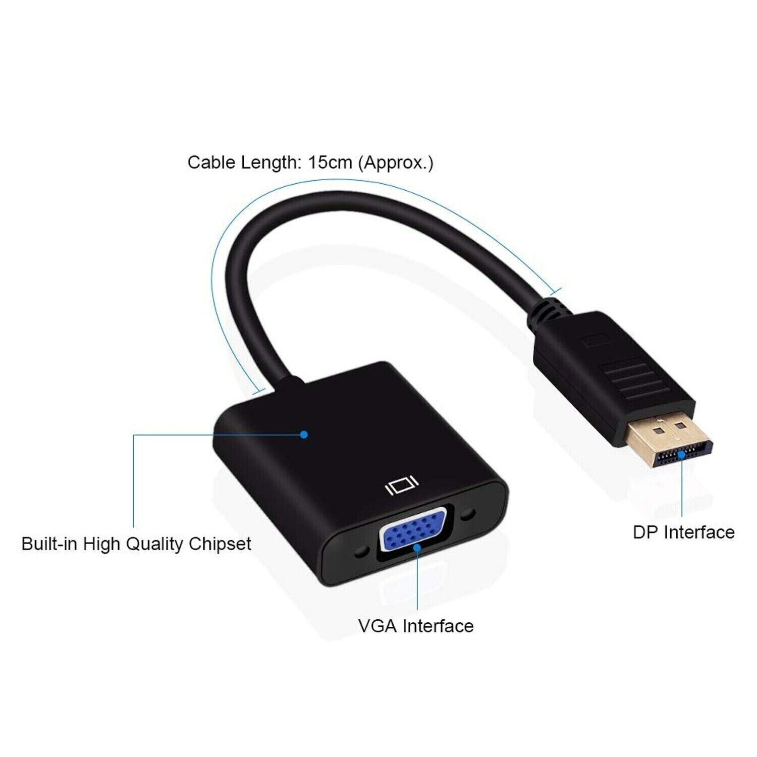 Display Port DP to VGA Adapter Cable cord 1080P for laptop Notebook ComputerHDTV