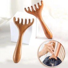 Natural Wooden Wide Tooth Long Handle Comb Meridian Massage Anti-static