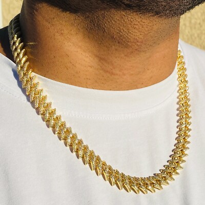 Men's Miami Cuban Link Chain 12mm Ice Out 14k Iced Gold CZ VVS