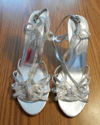Nina sandals women 8.5 silver sparkle slingback strappy heel | eBay