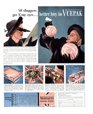 1948 MONSANTO CHEMICALS & PLASTICS VUEPAK VINTAGE PRINT AD