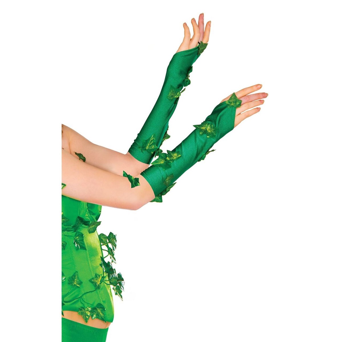 Poison Ivy Damen Kostüm Set - Grün Mit Paillettenkleid, Handschuhen & Efeu-Kopfbedeckung Für Halloween