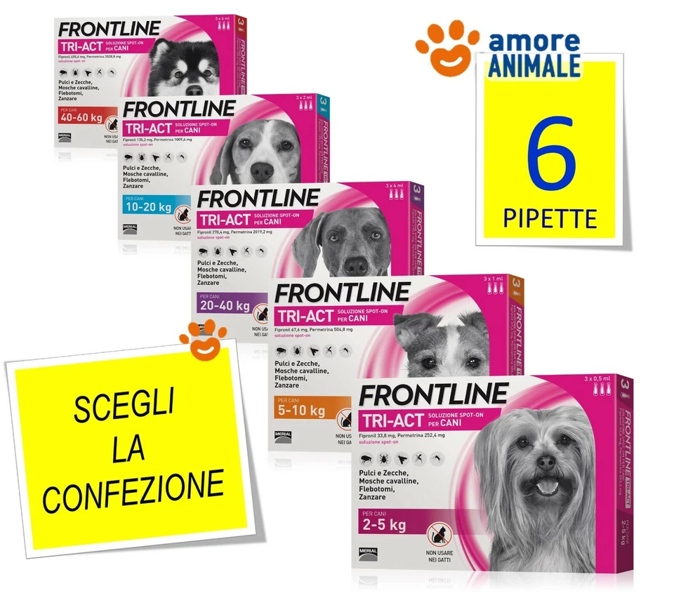 Frontline TRI-ACT 6 pipette per cani 2-5 / 5-10 / 10-20 / 20-40 / 40-60 kg NEW - Immagine 2 di 2