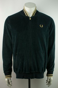 fred perry gold detail velour bomber jacket in black
