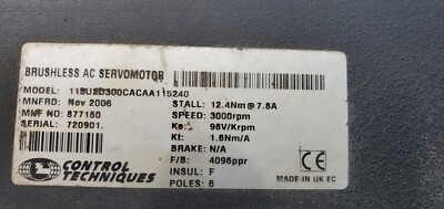 Emerson Control Techniques Unimotor Servo Motor 115U2D300CACAA115240