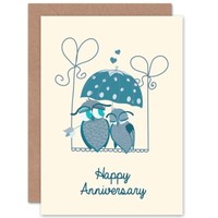 Eulen Regenschirm Liebe Partner Karte Zum Hochzeitstag