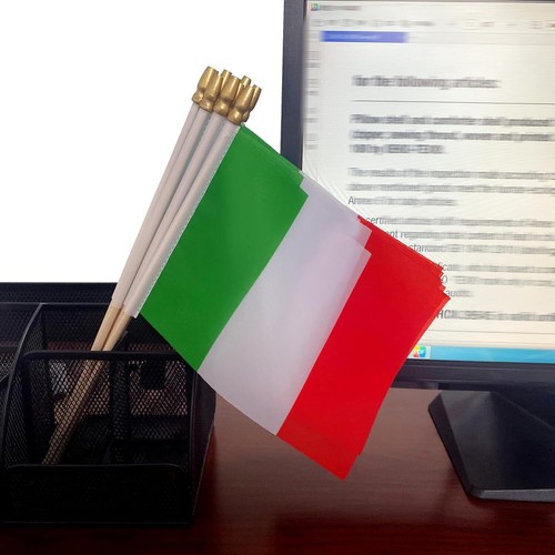 Confezione 12 Bandiere Italia Piccole 5X8 Pollici Su Bastone Legno, Poliestere, Alta Qualità - Foto 5 di 5