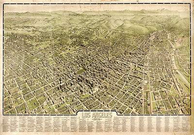 1909 Map Los Angeles Aerial Birdseye View Wall Art Poster Print Vintage History