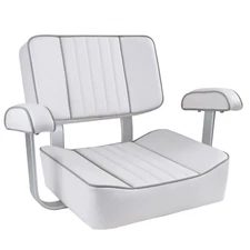 NORTHCAPTAIN Pontoon Captain Bucket Seat with Armrest,White/Grey Piping