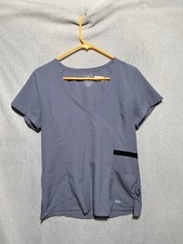 New York Laundry MEDics Ladies Small Gray Scrub Top 1/4 Zip Pockets Dark Wash