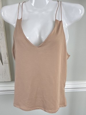 Gaze Womens Beige Satin Spaghetti Strap V-Neck Stretch Camisole Top Size M