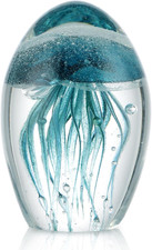 Hand Blown Glass Jellyfish Figurine  Glow in the Dark Paperweight Collectible...