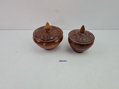 Handgeschnitzte Deckeldosen Blumenrelief 2er Set Dekorativ & Rustikal #250751