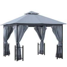 13x11 ft Gazebo with Sides Curtains Double Vented Roof for Garden Backyard Patio