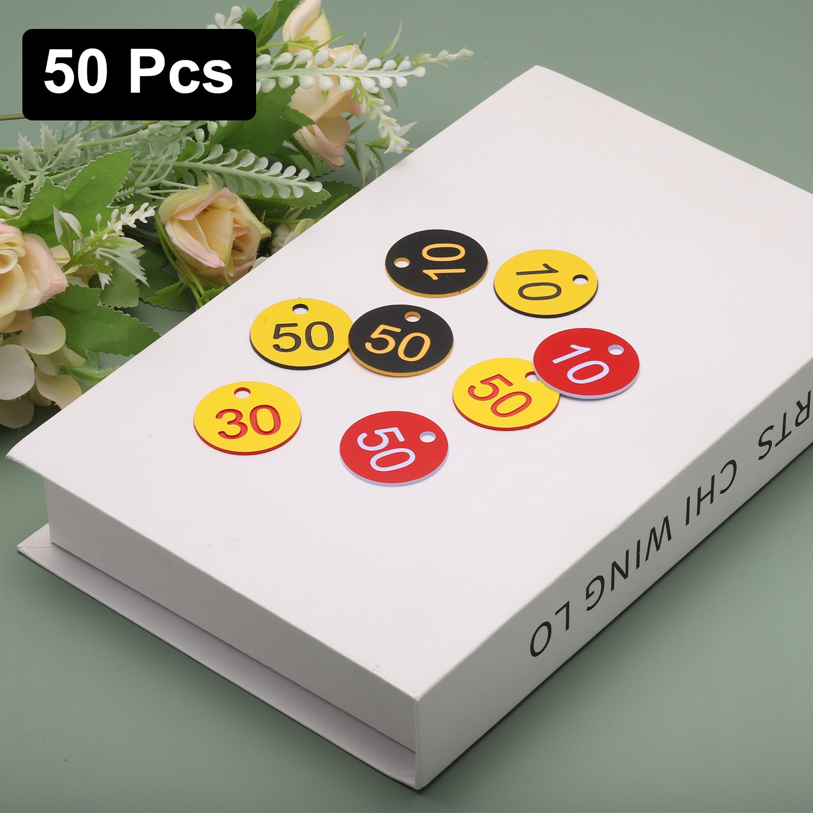 Numbers Key Tags, 0-50 Plastic ID Hang Tag Numbered Tags(Green & White)