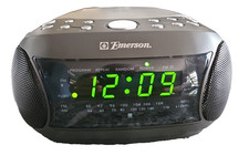 Emerson Dual Alarm Clock CD, AM-FM Stereo Radio, Black and Gray