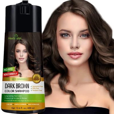 Dark Brown Natural Hair Dye Shampoo For Gray Coverage 400ml, Ppd Free 3 In 1 ...