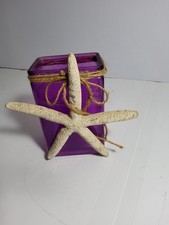 Purple Glass Vase Coastal Beach Decor Starfish Jute Rope Nautical Vase 6" Tall