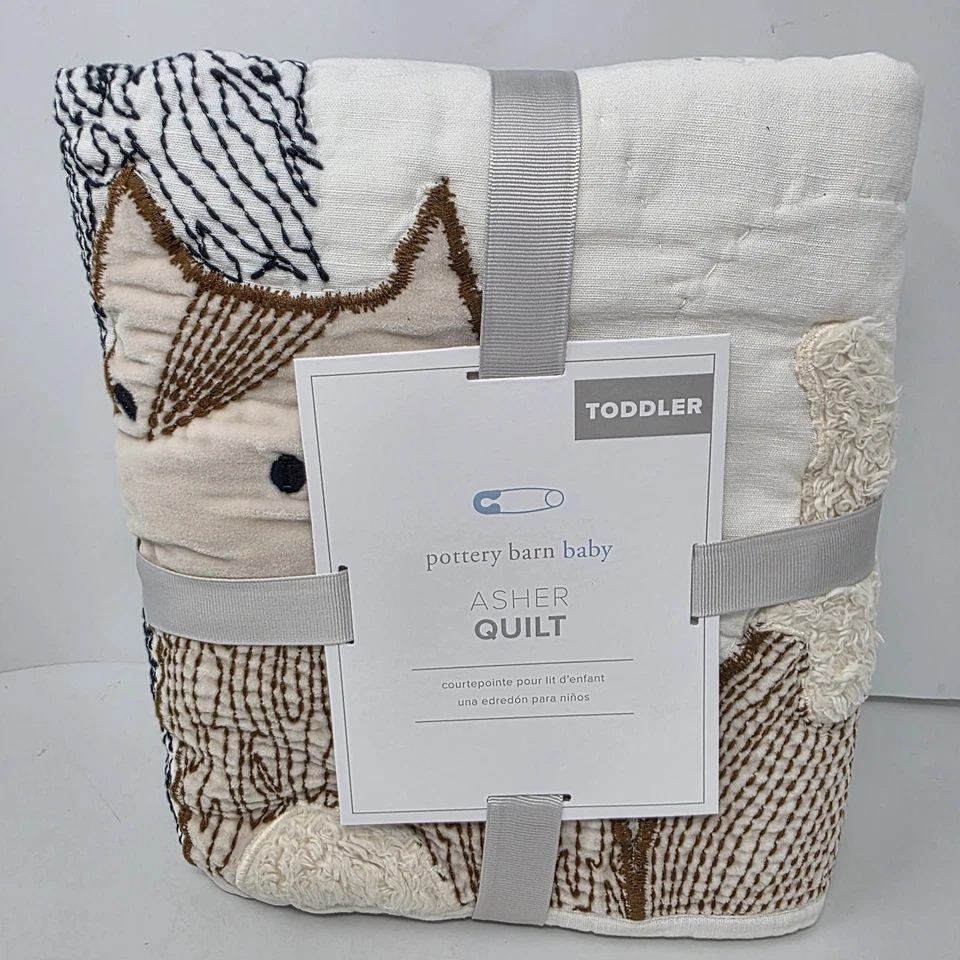 Edredón Pottery Barn Kids Asher Baby Woodland Creatures algodón Sherpa 36”x50” nuevo con etiquetas Foto 3 de 3