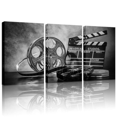 3 Piece Black and White Canvas Wall Painting Movie Clapper Board Poster Print...