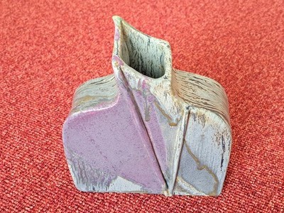Kunstvase rechteckig Handmade grau-violett Keramik lasiert (215mm hoch)