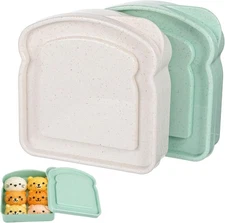 2 Pcs Sandwich Containers Reusable Bread Sandwich Lunch Boxes Holder Plastic 