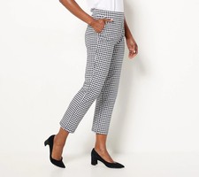 Susan Graver Regular Premium Stretch Crop Pants Black Check 4X New