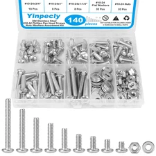 140pcs #10-24 Phillips Pan Head Machine Screws Nuts Washers Assortment Kit,304 S