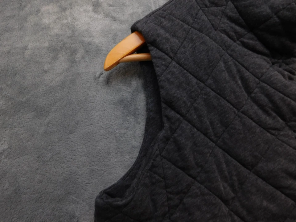 Chaleco Eileen Fisher Mujer Gris Medio Acolchado Sin Mangas Algodón Puffer Cuello Alto Foto 3 de 4