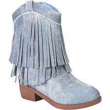 PAWZ Little Girl's size 10 WESTERN COWBOY BOOTS Blue FRINGE Zips New with Tags